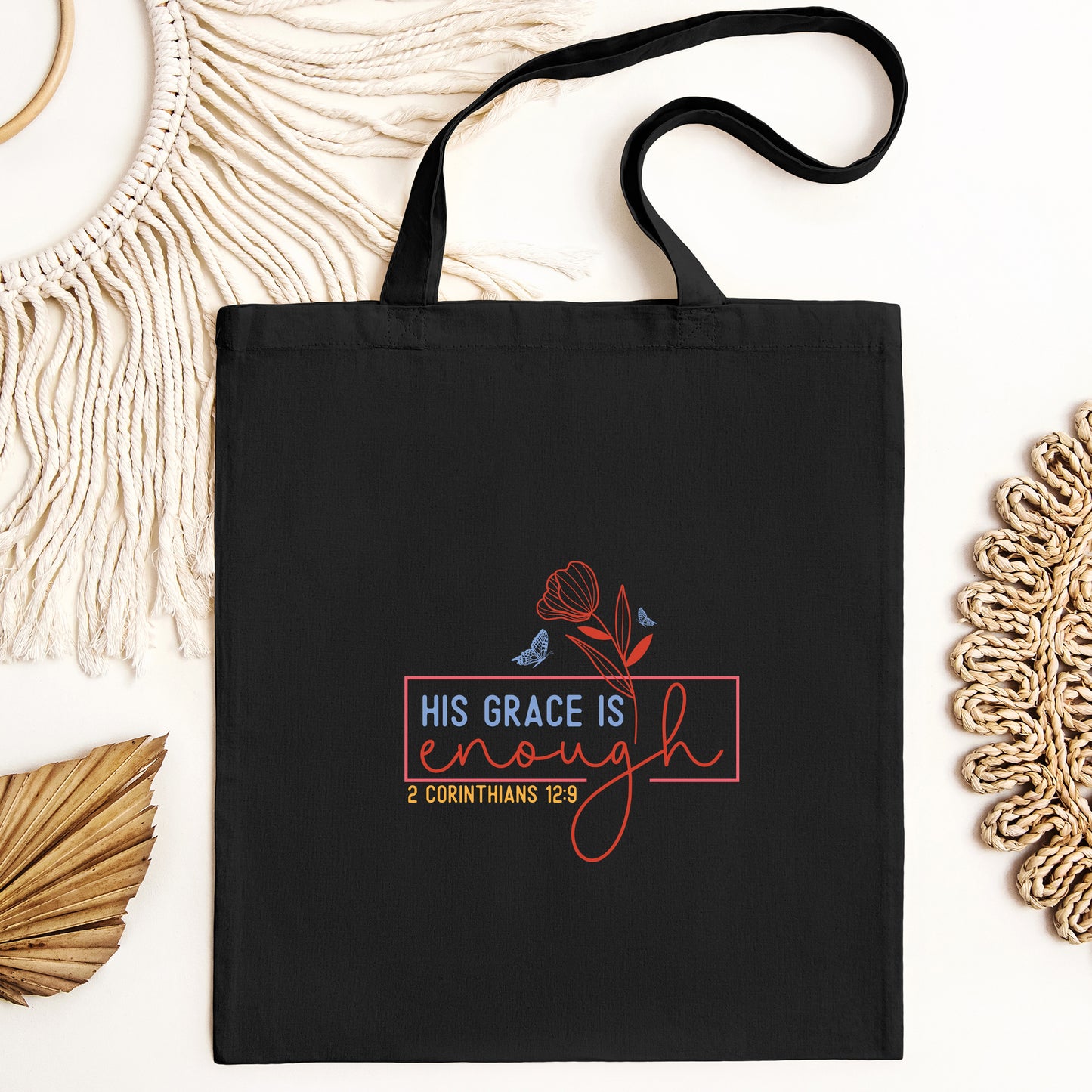 His Grace is Enough Tote, Christian Quote Canva Bag, Bible Verse Reusable bag, Religious Church Gift, Gift Bible Verse