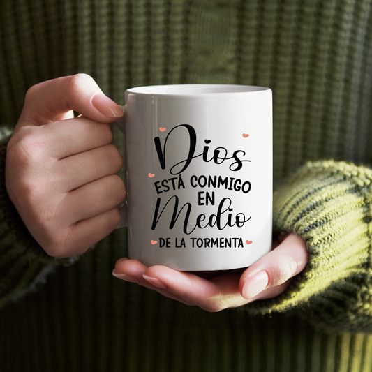 "Dios esta Conmigo en Medio de la Tormenta" Porcelain Ceramic Coffee Mug, Religious faith gifts, Christian Mug, Faith Mug, Bible Verse Mug, Bible Verses Gift