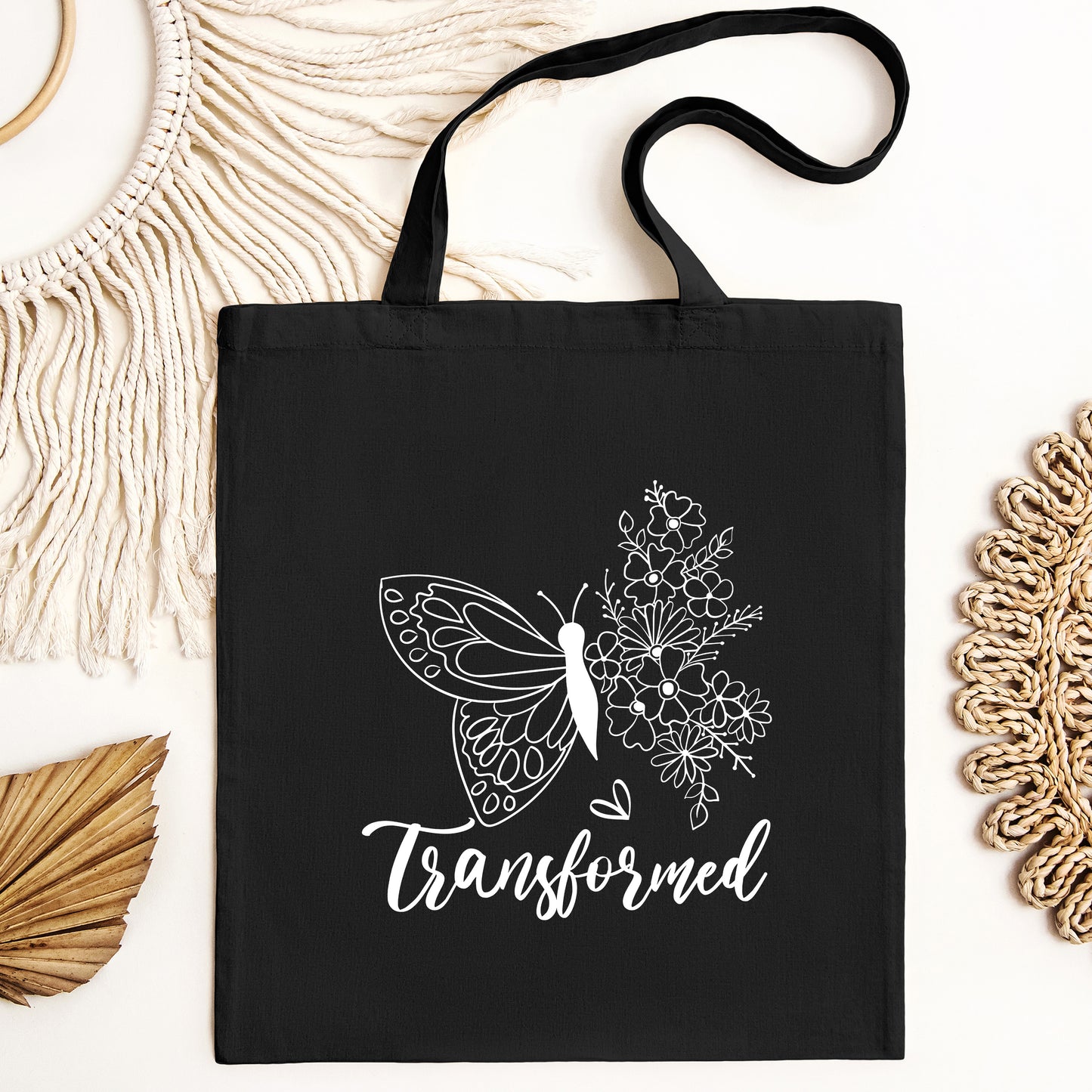 Butterfly Transformed by God's Love Tote Bag, Butterfly Shoulder Tote,Canvas Tote Bags for Women, Butterfly Tote Gift for Her,Christian Tote