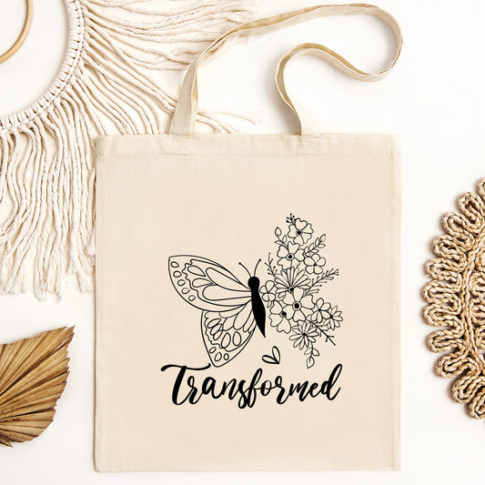 Butterfly Transformed by God's Love Tote Bag, Butterfly Shoulder Tote,Canvas Tote Bags for Women, Butterfly Tote Gift for Her,Christian Tote