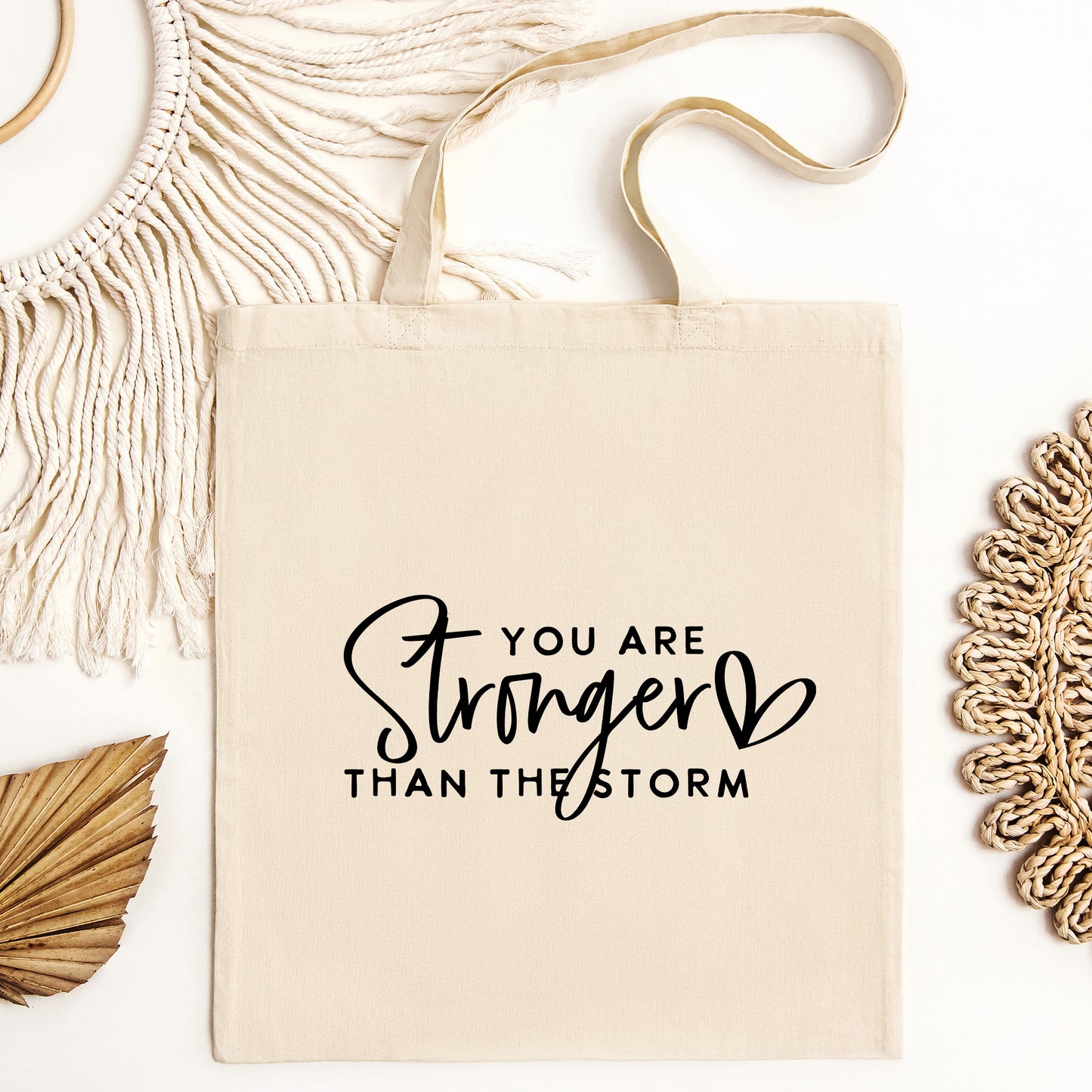 Stronger Than The Storm Tote Bag, Inspirational Bag, Canvas Tote Bag, Positive Tote Bag, Christian Tote Bag, Feminist Bag, Reusable Tote Bag