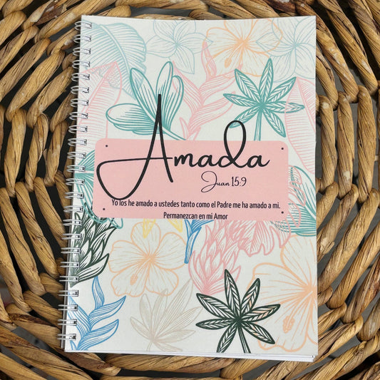 Amada Juan 15:9 Notebook, Loved Notebook, Spiral notebooks | Soft cover journal | Faith notebook , Gifts for Women, Christians Gifts, Notebook For Church Devotional, Floral Prayer Journal Church Notes Personalized Bible Journal